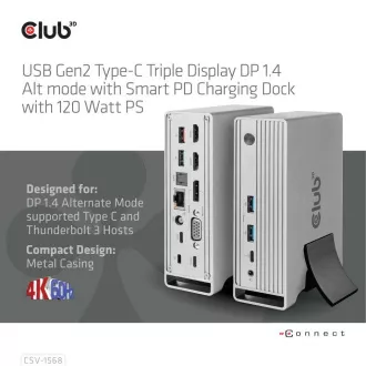 Club3D Dockingstation USB-C 12v1, 1xDP, 2xHDMI, 1xVGA, 2xUSB-C, 4xUSB, 1xRJ45, 1x3.5mm, grau