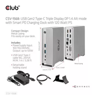 Club3D Dockingstation USB-C 12v1, 1xDP, 2xHDMI, 1xVGA, 2xUSB-C, 4xUSB, 1xRJ45, 1x3.5mm, grau