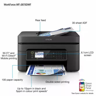 EPSON WorkForce WF-2870 Tintenstrahldrucker, A4, 5760 x 1440 dpi, 33 Seiten pro Minute, USB, WLAN, LAN, LCD EPSON WorkForce WF-2870 Tintenstrahldrucker, A4, 5760 x 1440 dpi, 33 Seiten pro Minute, USB, WLAN, LAN, LCD