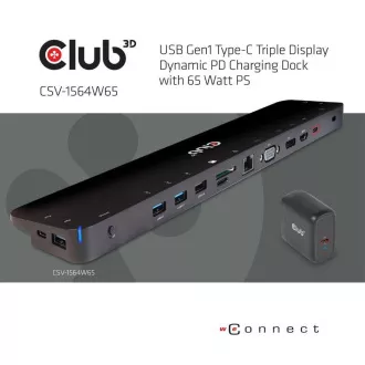 Club3D Dockingstation USB-C 14v1, 1xDP, 1xHDMI, 1xVGA, 2xUSB-C, 5xUSB, SD-Kartenleser, schwarz