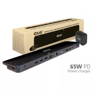 Club3D Dockingstation USB-C 14v1, 1xDP, 1xHDMI, 1xVGA, 2xUSB-C, 5xUSB, SD-Kartenleser, schwarz