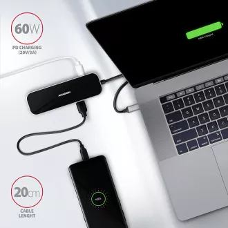 AXAGON HMC-6GL, USB 3.2 Gen 1 Hub, Anschlüsse 3x USB-A, HDMI, RJ-45 GLAN, PD 60W, Kabel USB-C 20cm AXAGON HMC-6GL, USB 3.2 Gen 1 Hub, Anschlüsse 3x USB-A, HDMI, RJ-45 GLAN, PD 60W, Kabel USB-C 20cm