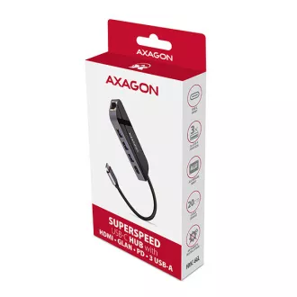 AXAGON HMC-6GL, USB 3.2 Gen 1 Hub, Anschlüsse 3x USB-A, HDMI, RJ-45 GLAN, PD 60W, Kabel USB-C 20cm AXAGON HMC-6GL, USB 3.2 Gen 1 Hub, Anschlüsse 3x USB-A, HDMI, RJ-45 GLAN, PD 60W, Kabel USB-C 20cm