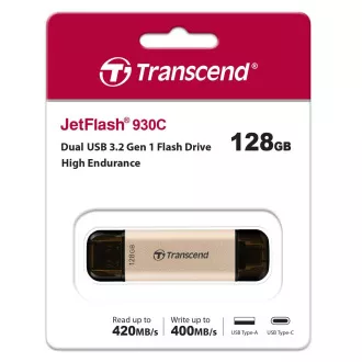 TRANSCEND Flash Disk 128GB JetFlash®930C, TLC, USB 3.2 / USB Typ C (R: 420 / B: 400 MB / s) schwarz