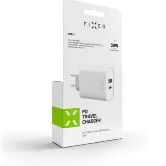 FIXED-Netzladegerät, USB-C   USB-A Anschluss, PD-Unterstützung, 30 W, weiß