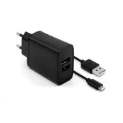 FIXED Netzladegerät, Stecker 2x USB-A, Kabel USB -> Lightning (MFI) Länge 1 m, 15 W, schwarz
