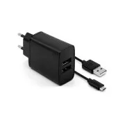FIXED-Netzladegerät, Stecker 2x USB-A, Kabel USB -> micro USB Länge 1 m, 15 W, schwarz