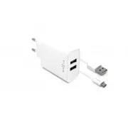 Festnetz-Ladegerät, Stecker 2x USB-A, USB-Kabel -> Micro-USB Länge 1 m, 15 W, weiß