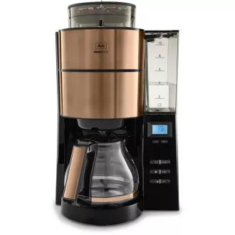 Melitta AromaFresh 1021-04 Kaffeemaschine mit Mahlwerk, Tropfschale, Glaskanne, 1180 W, Display, Kupfer