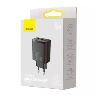 Baseus Compact Schnellladeadapter 2x USB-A, 1x Typ-C 30W schwarz Baseus Compact Schnellladeadapter 2x USB-A, 1x Typ-C 30W schwarz