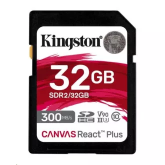 Kingston 32GB Canvas React Plus SDHC UHS-II 300R/260W U3 V90 für Full HD/4K/8K