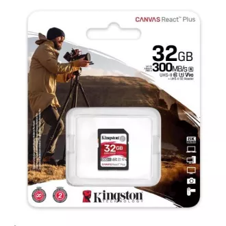Kingston 32GB Canvas React Plus SDHC UHS-II 300R/260W U3 V90 für Full HD/4K/8K