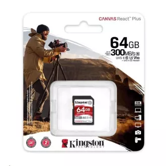 Kingston 64GB Canvas React Plus SDHC UHS-II 300R/260W U3 V90 für Full HD/4K/8K