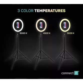 CONNECT IT Selfie12Ring kreisförmige 12" LED-Leuchte Stativ 2, 1 m CONNECT IT Selfie12Ring kreisförmige 12" LED-Leuchte Stativ 2, 1 m