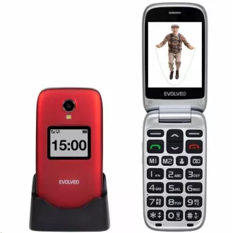 EVOLVEO EasyPhone FP, 2,8"-Klapphandy für Senioren mit Ladestation, rot