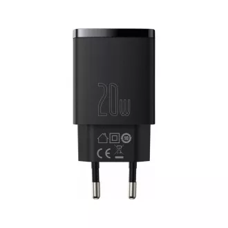 Baseus Kompakt-Schnellladeadapter USB-A Typ-C 20W EU, Schwarz Baseus Kompakt-Schnellladeadapter USB-A Typ-C 20W EU, Schwarz
