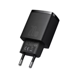 Baseus Kompakt-Schnellladeadapter USB-A Typ-C 20W EU, Schwarz Baseus Kompakt-Schnellladeadapter USB-A Typ-C 20W EU, Schwarz