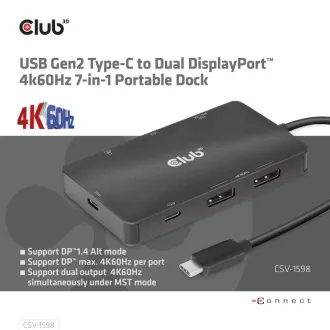 Club3D Dockingstation USB-C 7v1, 2xDP, 2xUSB-C, 2xUSB, 1xRJ45, schwarz