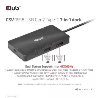 Club3D Dockingstation USB-C 7v1, 2xDP, 2xUSB-C, 2xUSB, 1xRJ45, schwarz