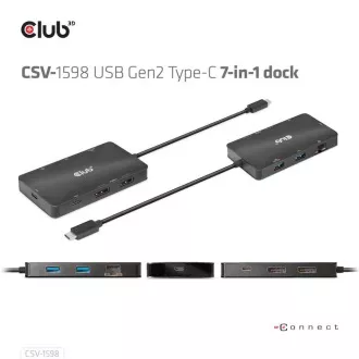 Club3D Dockingstation USB-C 7v1, 2xDP, 2xUSB-C, 2xUSB, 1xRJ45, schwarz