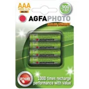 AgfaPhoto wiederaufladbare NiMH-Batterien AAA, 900mAh, Blister 4 Stk.