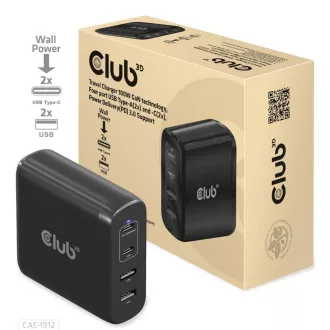 Club3D Reise-Ladegerät 100W GAN-Technologie, 2xUSB-A und 2xUSB-C, PD 3.0 Unterstützung Club3D Reise-Ladegerät 100W GAN-Technologie, 2xUSB-A und 2xUSB-C, PD 3.0 Unterstützung