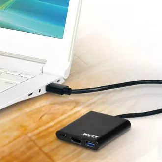 PORT HUB USB-C, HDMI 1X 4K   USB-A   USB-C, schwarz