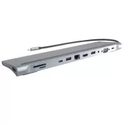PREMIUMCORD Dockingstation USB-C 10in1, 1xHDMI, 1xVGA, 2xUSB-C, 3xUSB, 1xRJ45, SD-Kartenleser, grau