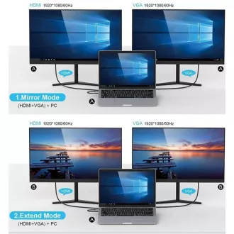 PREMIUMCORD Dockingstation USB-C 10in1, 1xHDMI, 1xVGA, 2xUSB-C, 3xUSB, 1xRJ45, SD-Kartenleser, grau PREMIUMCORD Dockingstation USB-C 10in1, 1xHDMI, 1xVGA, 2xUSB-C, 3xUSB, 1xRJ45, SD-Kartenleser, grau