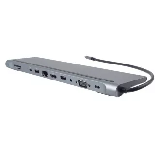 PREMIUMCORD Dockingstation USB-C 10in1, 1xHDMI, 1xVGA, 2xUSB-C, 3xUSB, 1xRJ45, SD-Kartenleser, grau PREMIUMCORD Dockingstation USB-C 10in1, 1xHDMI, 1xVGA, 2xUSB-C, 3xUSB, 1xRJ45, SD-Kartenleser, grau