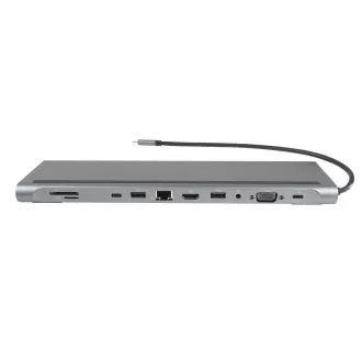 PREMIUMCORD Dockingstation USB-C 10in1, 1xHDMI, 1xVGA, 2xUSB-C, 3xUSB, 1xRJ45, SD-Kartenleser, grau PREMIUMCORD Dockingstation USB-C 10in1, 1xHDMI, 1xVGA, 2xUSB-C, 3xUSB, 1xRJ45, SD-Kartenleser, grau