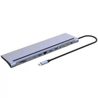 PREMIUMCORD Dockingstation USB-C 10in1, 1xHDMI, 1xVGA, 2xUSB-C, 3xUSB, 1xRJ45, SD-Kartenleser, grau PREMIUMCORD Dockingstation USB-C 10in1, 1xHDMI, 1xVGA, 2xUSB-C, 3xUSB, 1xRJ45, SD-Kartenleser, grau