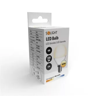 Solight LED-Glühbirne, Miniglobe, 6W, E14, 3000K, 510lm, weiß Solight LED-Glühbirne, Miniglobe, 6W, E14, 3000K, 510lm, weiß