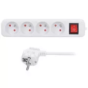 Solight Verlängerungskabel, 4 Steckdosen, weiß, Schalter, 2m