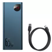 Baseus Adaman Metall Power Bank mit digitaler Anzeige QC   PD 20000mAh 65W, blau   USB-A/USB-C Kabel 30cm, schwarz