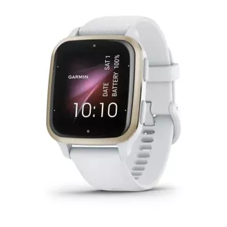 Garmin Venu Sq 2, Creme Gold / Weißes Silikonarmband Garmin Venu Sq 2, Creme Gold / Weißes Silikonarmband