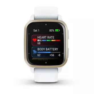 Garmin Venu Sq 2, Creme Gold / Weißes Silikonarmband Garmin Venu Sq 2, Creme Gold / Weißes Silikonarmband