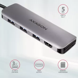 AXAGON HMC-HCR3A, USB 3.2 Gen 1 Hub, 3x USB-A Anschlüsse, HDMI 4k/30Hz, SD/microSD, USB-C Kabel 20cm AXAGON HMC-HCR3A, USB 3.2 Gen 1 Hub, 3x USB-A Anschlüsse, HDMI 4k/30Hz, SD/microSD, USB-C Kabel 20cm