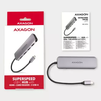 AXAGON HMC-HCR3A, USB 3.2 Gen 1 Hub, 3x USB-A Anschlüsse, HDMI 4k/30Hz, SD/microSD, USB-C Kabel 20cm AXAGON HMC-HCR3A, USB 3.2 Gen 1 Hub, 3x USB-A Anschlüsse, HDMI 4k/30Hz, SD/microSD, USB-C Kabel 20cm