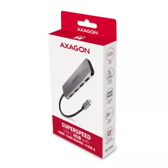 AXAGON HMC-HCR3A, USB 3.2 Gen 1 Hub, 3x USB-A Anschlüsse, HDMI 4k/30Hz, SD/microSD, USB-C Kabel 20cm AXAGON HMC-HCR3A, USB 3.2 Gen 1 Hub, 3x USB-A Anschlüsse, HDMI 4k/30Hz, SD/microSD, USB-C Kabel 20cm