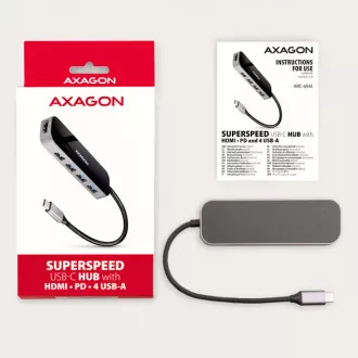 AXAGON HMC-6H4A, USB 3.2 Gen 1 Hub, 4x USB-A Anschlüsse, HDMI 4k/30Hz, PD 100W, USB-C Kabel 20cm AXAGON HMC-6H4A, USB 3.2 Gen 1 Hub, 4x USB-A Anschlüsse, HDMI 4k/30Hz, PD 100W, USB-C Kabel 20cm