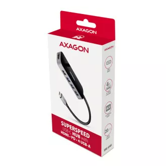AXAGON HMC-6H4A, USB 3.2 Gen 1 Hub, 4x USB-A Anschlüsse, HDMI 4k/30Hz, PD 100W, USB-C Kabel 20cm AXAGON HMC-6H4A, USB 3.2 Gen 1 Hub, 4x USB-A Anschlüsse, HDMI 4k/30Hz, PD 100W, USB-C Kabel 20cm