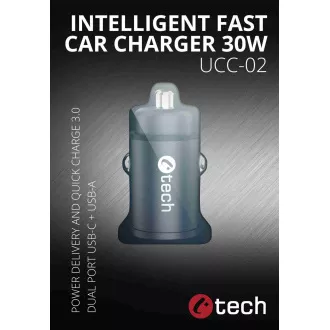 C-TECH USB-Autoladegerät UCC-02, 1x Typ C   1 x Typ A, 30W