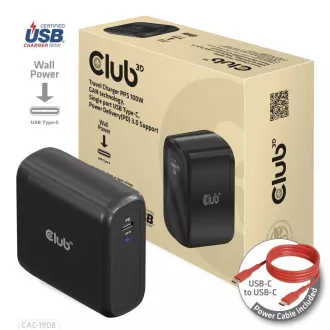 Club3D Travel Charger 100W GAN Technologie, USB-IF TID zertifiziert, USB Typ-C, Power Delivery (PD) 3.0 Unterstützung
