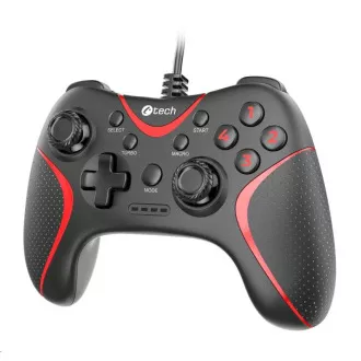C-TECH Gamepad Theon für PC/PS3, 2 programmierbare Makrotasten, 2x analog, X-Eingang, vibrierend, 1, 8m Kabel