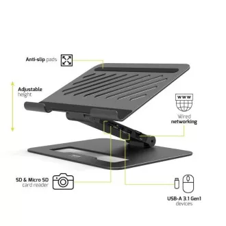 PORT Dockingstation mit verstellbarem Laptop-Ständer für bis zu 7 Peripheriegeräte über USB-C, schwarz PORT Dockingstation mit verstellbarem Laptop-Ständer für bis zu 7 Peripheriegeräte über USB-C, schwarz