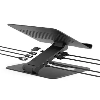 PORT Dockingstation mit verstellbarem Laptop-Ständer für bis zu 7 Peripheriegeräte über USB-C, schwarz PORT Dockingstation mit verstellbarem Laptop-Ständer für bis zu 7 Peripheriegeräte über USB-C, schwarz