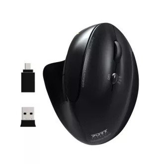 PORT vertikale kabellose ergonomische Maus, BT, 2, 4 GHz, USB-A/C, Rechtshänder, schwarz