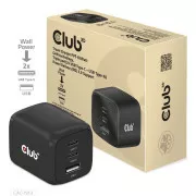 Club3D Travel Charger 65W GAN Technologie, 3 Anschlüsse (2xUSB-C   USB-A), PPS, Power Delivery(PD) 3.0 Unterstützung