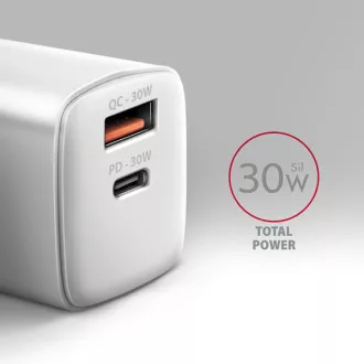 AXAGON ACU-PQ30W, Ladegerät 30W, 2x Anschluss (USB-A USB-C), PD3.0/PPS/QC4 /SFC/AFC/Apple, weiß AXAGON ACU-PQ30W, Ladegerät 30W, 2x Anschluss (USB-A USB-C), PD3.0/PPS/QC4 /SFC/AFC/Apple, weiß